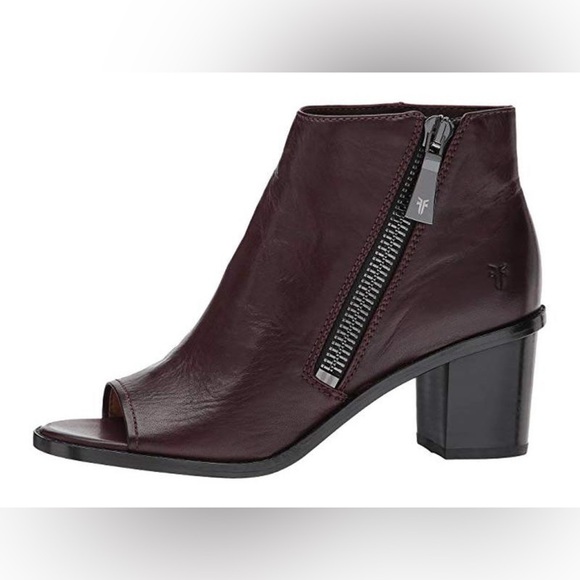 Frye Peep Booties Women's Size 6.5‎ US Wine Leather Heeled Ankle Boots BRIELLE - Picture 3 of 12